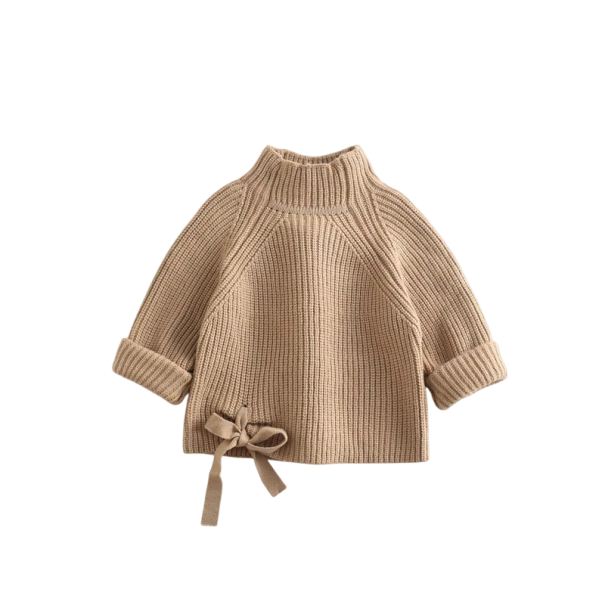 Suéter de punto para niños con cuello alto y lazo Acrílico Sólido Suéter de primavera para bebés Niños y niñas Varios colores Suéter suave marrón 3