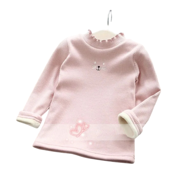 Suéter de punto para niños con cuello vuelto y motivo bordado Suéter cálido de color sólido de algodón, acrílico y poliéster Top elegante para niños y niñas rosa 5