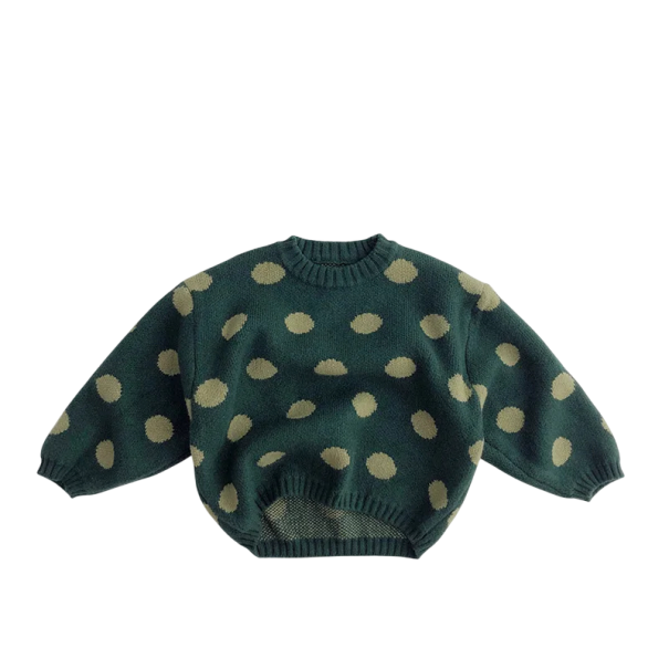 Suéter de punto para niños con lunares Algodón Colores sólidos Estilo vintage Suéter cálido de otoño e invierno con cuello redondo para niños y niñas Diseño adorable verde 4 Suéter de punto para niños con lunares Algodón Colores sólidos Estilo vintage Suéter cálido de otoño e invierno con cuello redondo para niños y niñas Diseño adorable verde 4