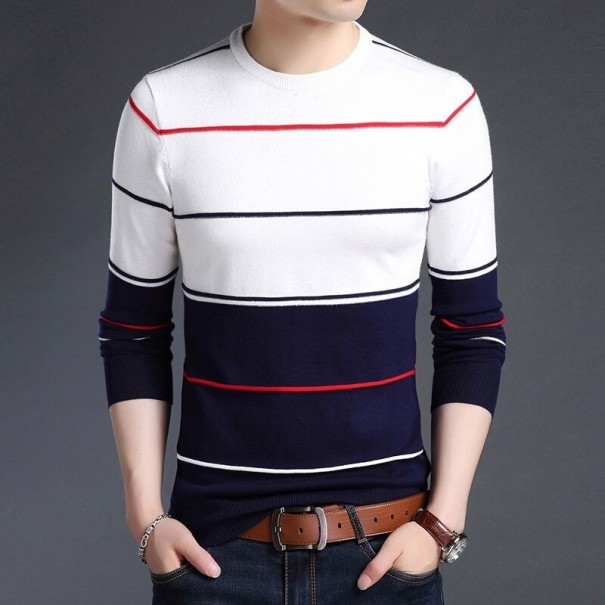 Suéter de rayas para hombre F173 blanco L Suéter de rayas para hombre F173 blanco L