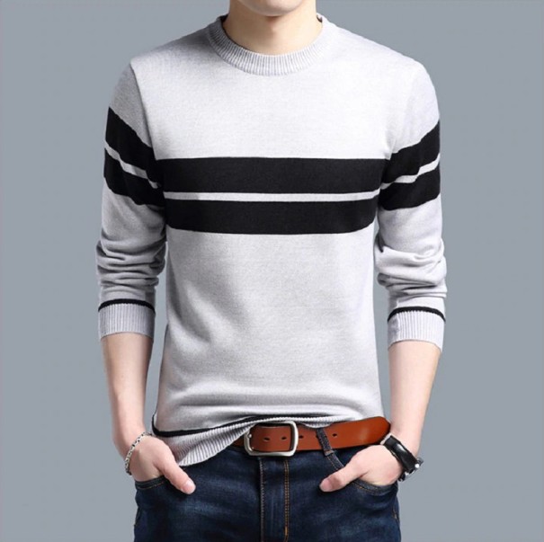 Suéter de rayas para hombre F207 gris claro XXL