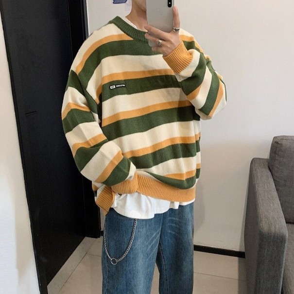 Suéter de rayas para hombre F241 verde M Suéter de rayas para hombre F241 verde M