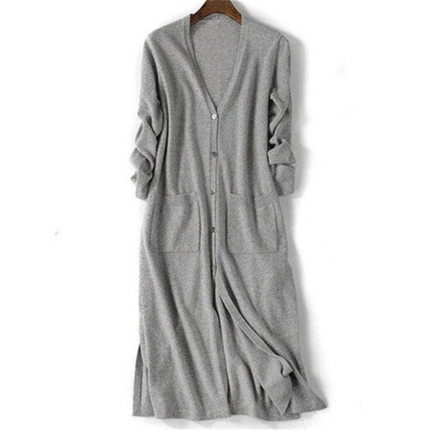 Suéter largo de mujer con bolsillos A2184 gris XS