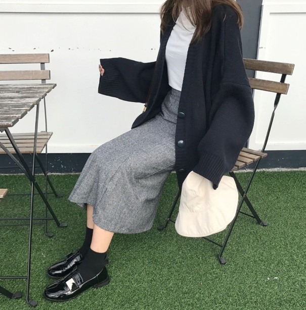 Suéter oversized feminino com botões G398 preto