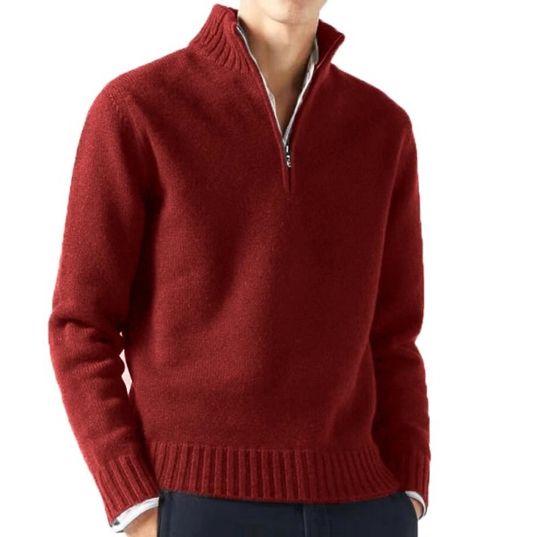 Suéter para hombre con cuello alto y cremallera de media longitud Suéter de punto de un solo color con escote en V Suéter elegante para otoño e invierno Varias colores burdeos M