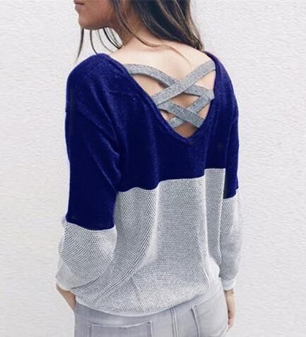 Suéter reversible de mujer con lazada J1833 azul L