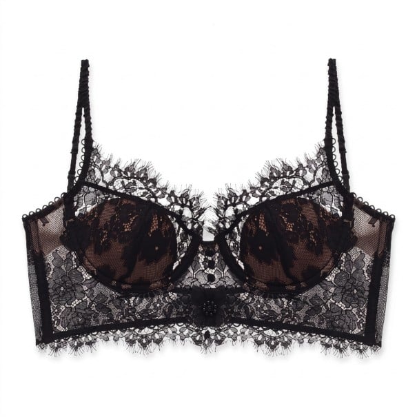 Sujetador de encaje para mujer con parte inferior alargada y botones decorativos con copas moldeadas y tirantes ajustables negro XL