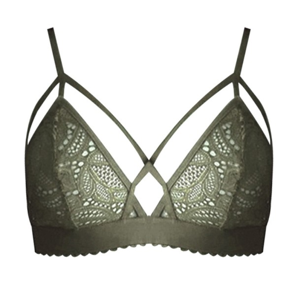 Sujetador de encaje sexy para mujer verde militar M