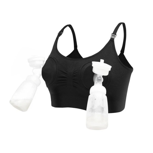 Sujetador de maternidad sin costuras con orificios para bomba Sujetador de lactancia para maternidad Cómodo Elástico Ajustable Con Aros Material Transpirable negro 75D