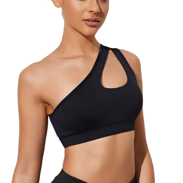 Sujetador deportivo de un solo hombro Top deportivo negro para hacer ejercicio Sujetador deportivo con efecto push up S