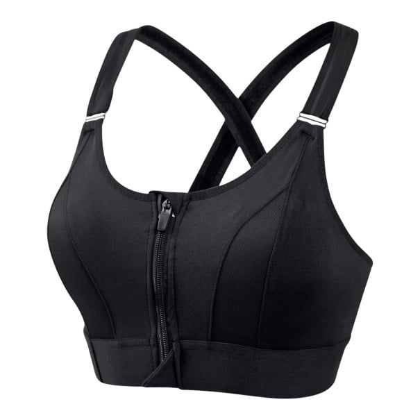 Sujetador deportivo para mujer con cremallera en la parte delantera y tirantes cruzados en la espalda con cinturón ajustable para correr negro XL