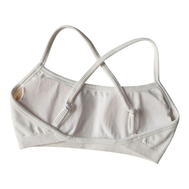 Sujetador deportivo para mujer con tirantes delgados cruzados y espalda abierta con almohadillas y banda inferior elástica para yoga blanco S