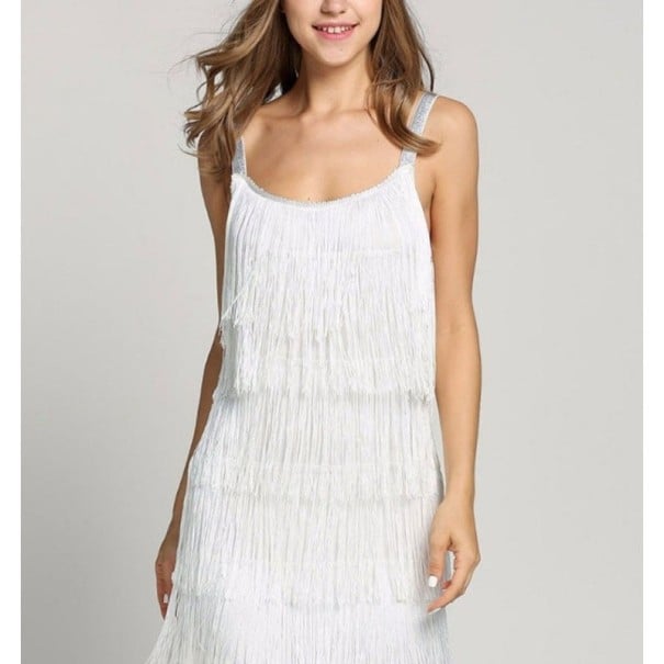 Sukienka damska z frędzlami biały XS