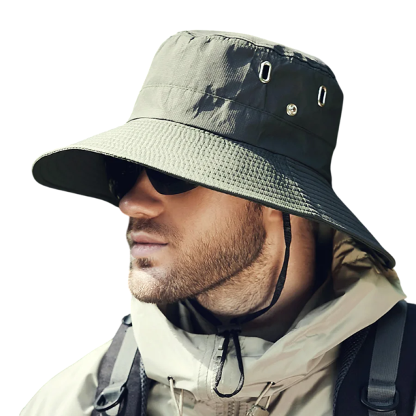 Summer Wide Brim Men's Hat 55–58 cm Sun Protection Breathable Material Adjustable String Outdoor Hiking Camping green