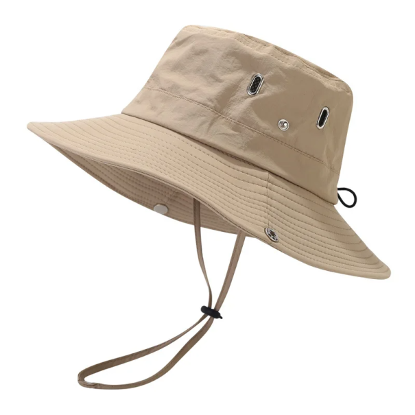 Summer Wide Brim Men's Hat 55–58 cm Sun Protection Breathable Material Adjustable String Outdoor Hiking Camping khaki