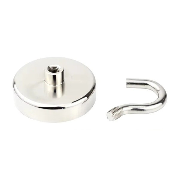 Super forte íman de neodímio 60 mm Íman redondo potente com gancho roscado Íman de resgate para pesca de tesouros na água 1