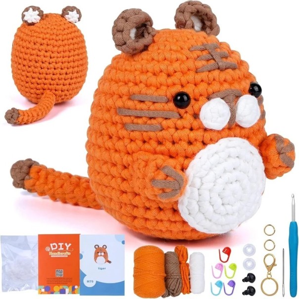 Súper Kit de Ganchillo Tigre DIY para Principiantes con Instrucciones Hilo de Algodón Agujas Ganchillo Creación de Juguetes Manualidades Animales Adorables 1