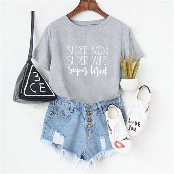 Super-Mama-T-Shirt für Damen grau M
