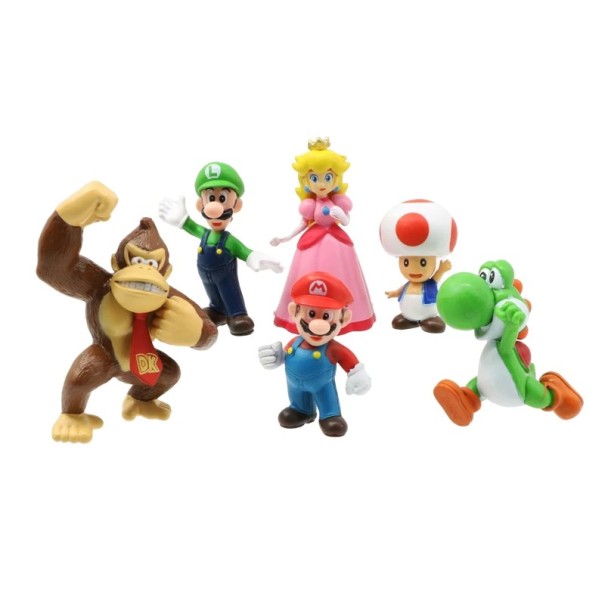Super Mario Bros Figure Set 6 pcs Action Figures Mario Luigi Yoshi Peach Donkey Kong Toad Original Packaging Decoration Collectible Set 1