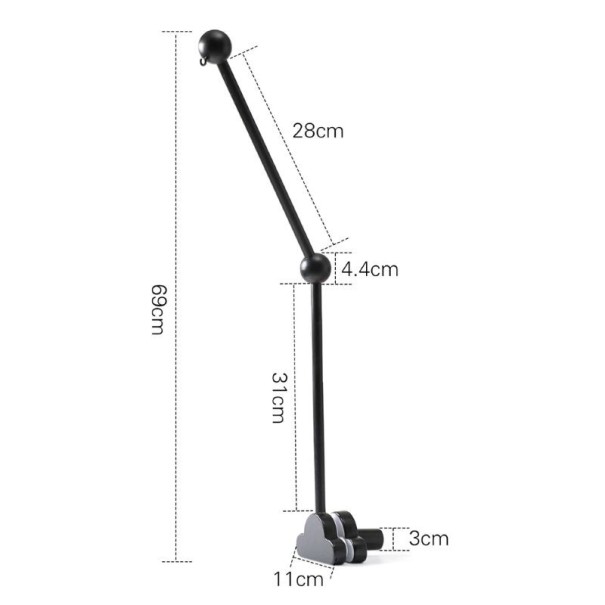 Suport din lemn pentru jucării suspendate, pentru fixare la pătuț, înălțime 69 cm, ideal pentru suspendarea în siguranță a jucăriilor și decorațiunilor negru