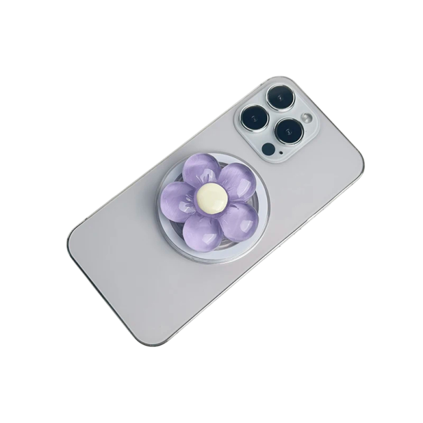 Suport magnetic în formă de floare pentru iPhone 5,8 x 5,8 cm Suport din plastic cu magnet Suport decorativ stilat pentru mobil pe birou sau în mașină violet