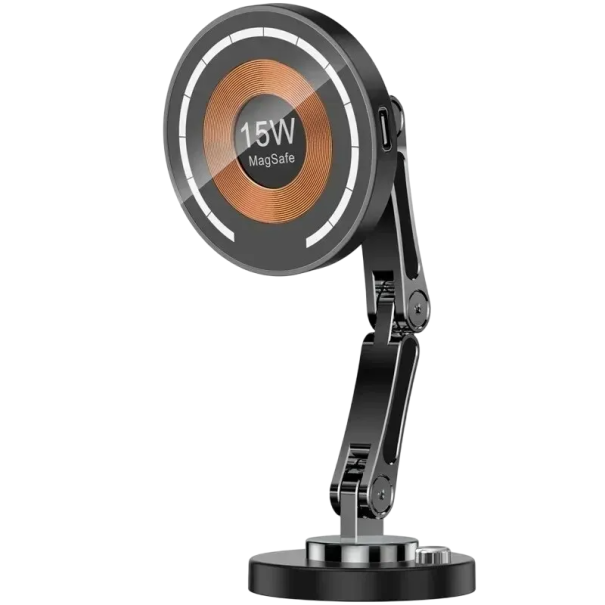 Suport magnetic pentru mașină cu încărcare fără fir Stație de încărcare rapidă cu magnet puternic de 15 W cu cablu USB C Suport telefon negru pentru mașină 1