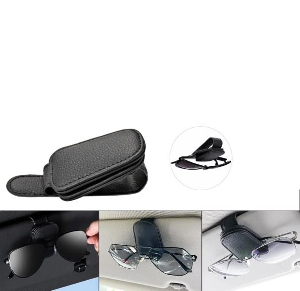Suport magnetic pentru ochelari de mașină Clip din piele pentru parasolar cu spațiu de depozitare pentru ochelari, acte și bilete 1