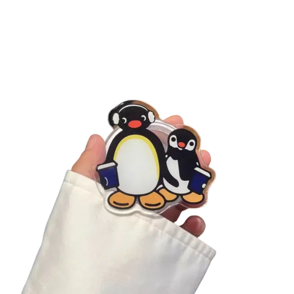 Suport magnetic pentru telefon pentru iPhone 12 până la 16 Suport din plastic cu motivul a două pinguine Suport elegant pentru birou 1