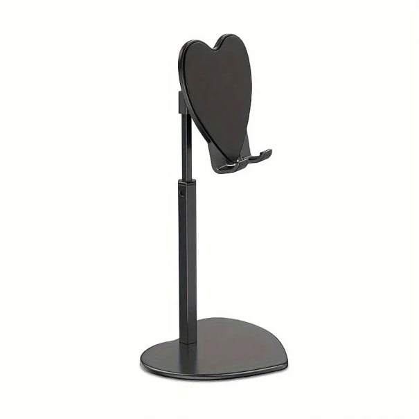 Suport pentru mobil și tabletă cu înălțime ajustabilă 24 cm bază 10 cm suport în formă de inimă pentru birou acasă negru