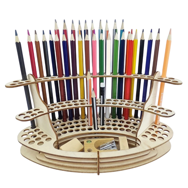 Suporte de Madeira para Pincéis e Lápis 25,3x12,5x13 cm Organizador com 105 Compartimentos Caixa de Armazenamento Elegante para Mesa de Artistas 1
