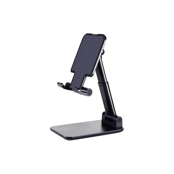 Suporte de mesa ajustável para telemóvel com cabeça rotativa Base antiderrapante Estrutura dobrável para uso em mesa de trabalho ou em casa preto