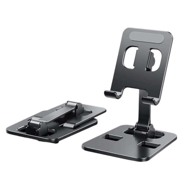 Suporte de mesa para telefone ou tablet Suporte dobrável em alumínio 9,2 x 7,9 cm Altura ajustável Base compacta Estrutura estável preto