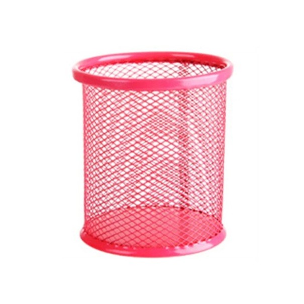 Suporte de metal em rede para lápis 9,5x9 cm Organizador quadrado para material de escrita Copo resistente para canetas Caixa de arrumação rosa