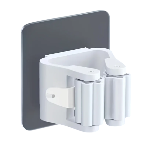 Suporte de parede para mop 6 x 6 x 4,5 cm Suporte adesivo para mop e vassoura ABS Suporte para utensílios de limpeza Organizador de parede para casa de banho e cozinha branco