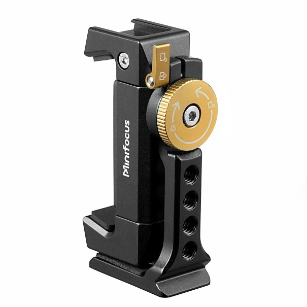 Suporte de telefone metálico com sapata fria Arca 360° rotativo Adaptador de tripé para TikTok Vlog Foto Vídeo Criação com smartphone preto