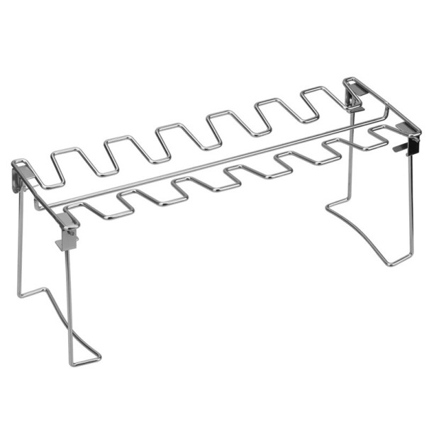 Suporte em aço inoxidável antiaderente para grelhar pernas de frango 34,8 x 11,3 x 14,2 cm Suporte para coxas com recipiente para sucos Acessório 1