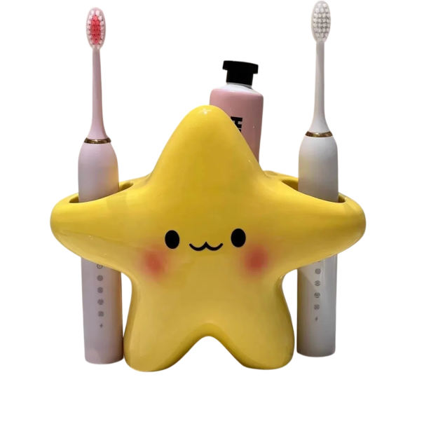 Suporte para 2 escovas de dentes elétricas e pasta 15 x 14 cm Suporte de bancada para casa de banho em forma de estrela Organizador fofinho para escovas 1