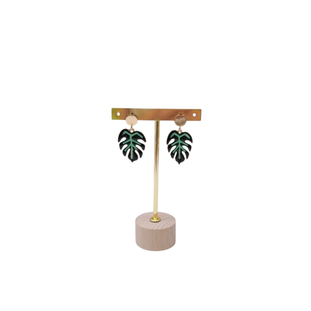 Suporte para brincos em T, suporte metálico para joias com base de madeira 12,2 × 7,6 cm organizador de brincos e pequenas joias dourado