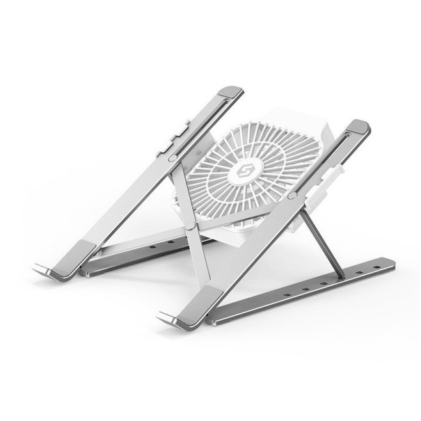 Suporte para notebook com ventilador prateado