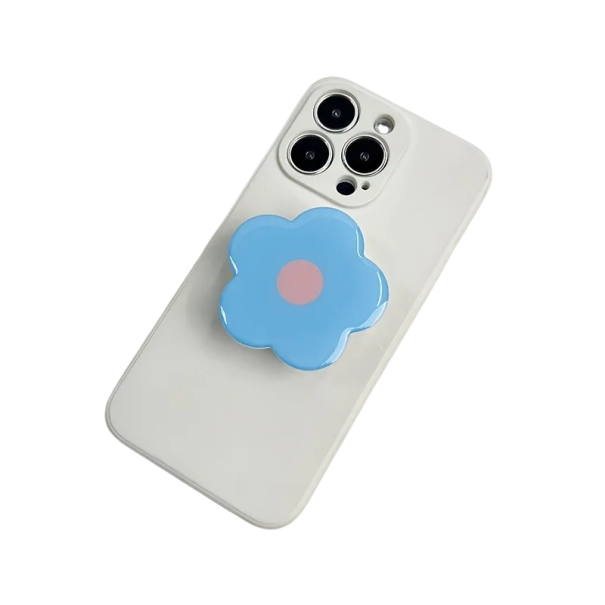 Suporte para telemóvel com flor 5,3 x 5,2 cm Para iPhone 16 Suporte decorativo para telemóvel Suporte de mesa estiloso azul