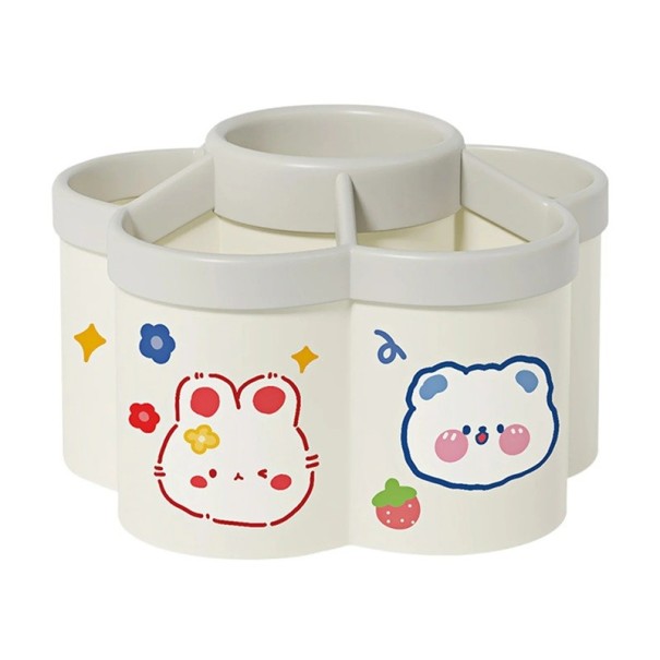 Suporte rotativo para canetas 15,5x10 cm Organizadores de mesa de plástico de grande capacidade para pincéis Caixa de armazenamento para material de escrita Quarto Escritório Escola branco