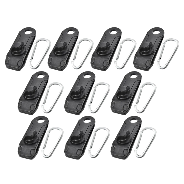 Suportes para lonas com mosquetões 10 pcs preto