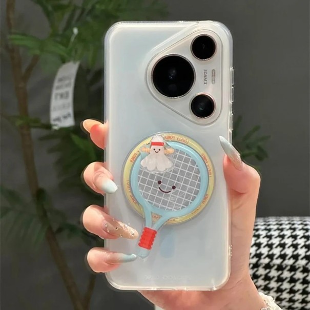 Support de téléphone rotatif à 360° pour iPhone 12 à 16 Support décoratif motif raquette de tennis avec panier Poignée stylée 1