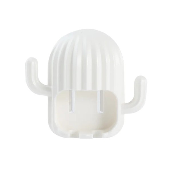 Supporto da parete per 2 spazzolini da denti Organizzatore da bagno autoadesivo a forma di cactus Supporto in plastica senza foratura per spazzolini da denti bianco