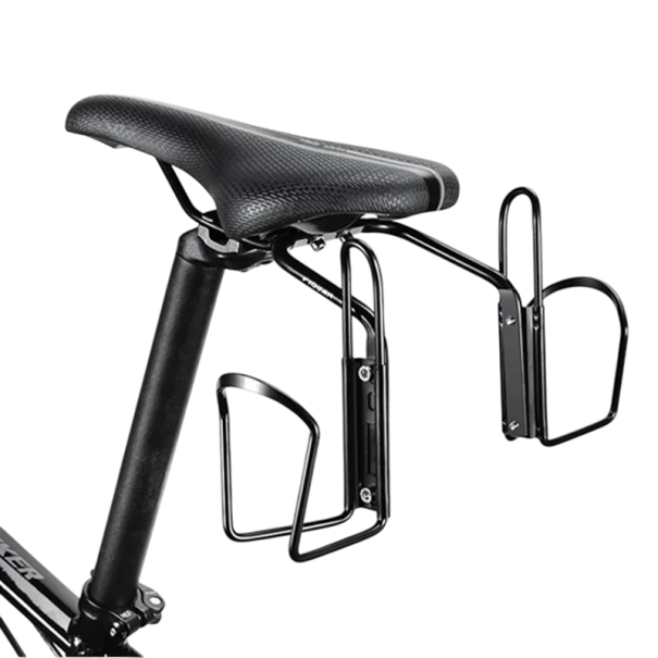 Supporto metallico per 2 bottiglie 12 x 14 x 11 cm Supporto da bicicletta sotto il sedile Supporto per bottiglie in alluminio Fissaggio sicuro 1