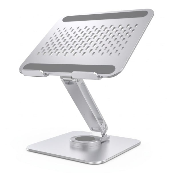 Supporto per notebook e monitor portatile Base rotante Altezza e inclinazione regolabili Lega di alluminio Argento Per scrivania in ufficio e a casa 1