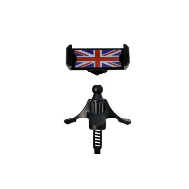 Supporto per telefono da auto 9 x 5,8 cm con motivo della bandiera britannica per le bocchette di ventilazione rotonde Fissaggio stabile Inserimento rapido del telefono colorato