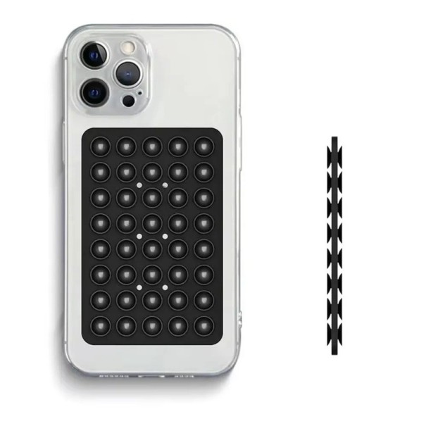 Supporto per telefono in silicone con ventosa doppia 10 x 6,5 cm Supporto da parete Supporto autoadesivo per video Selfie Casa Ufficio nero