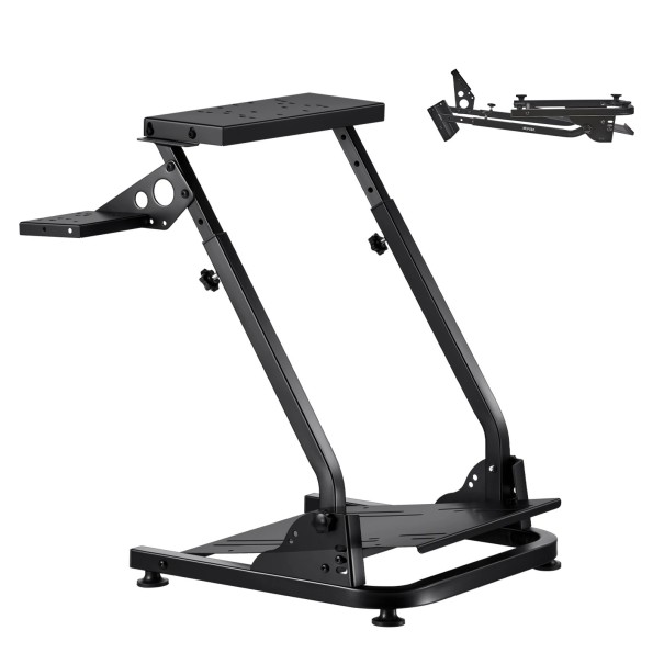 Supporto per volante da gioco con altezza regolabile 66–82 cm e dimensioni 66,5×60,5 cm in metallo nero per simulatori di guida 1