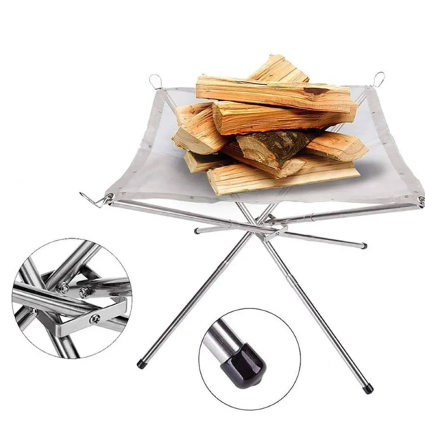 Supporto pieghevole in acciaio inox per focolare 42 x 42 x 34 cm Supporto per barbecue portatile Focolare da campeggio Accessori da giardino 1